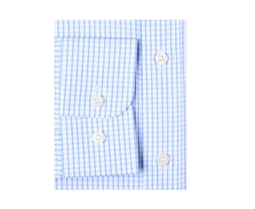 Camisa blanca con cuadros celestes - Cuello francés Alfiero-Bexley Clearance