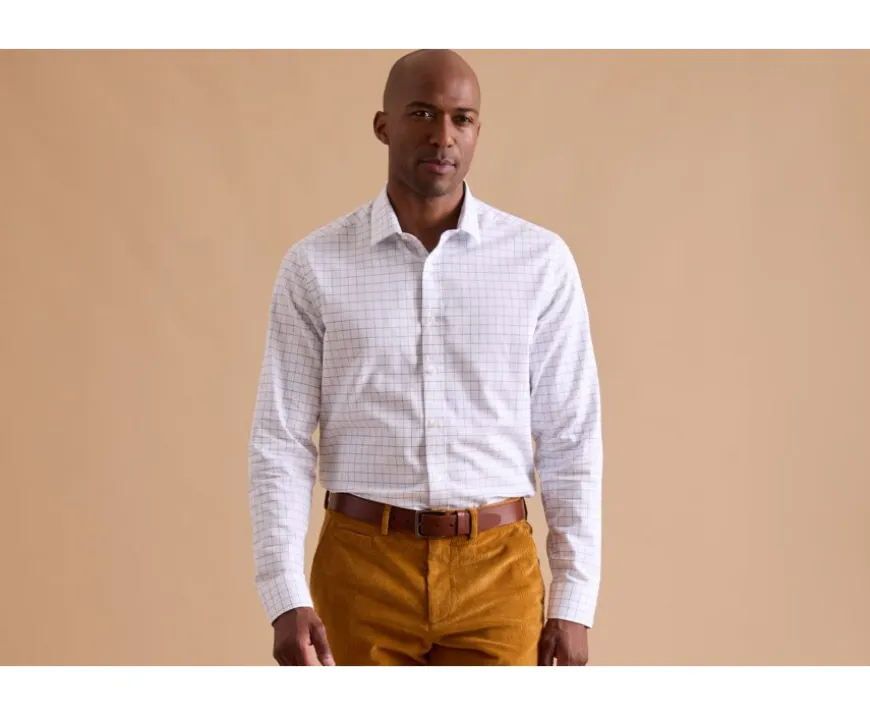 Camisa blanca con cuadros verdes - Cuello francés Sergius-Bexley Best