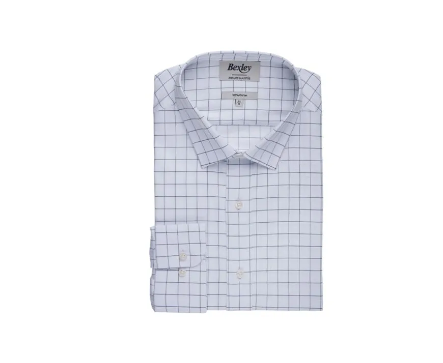 Camisa blanca con cuadros verdes - Cuello francés Sergius-Bexley Best