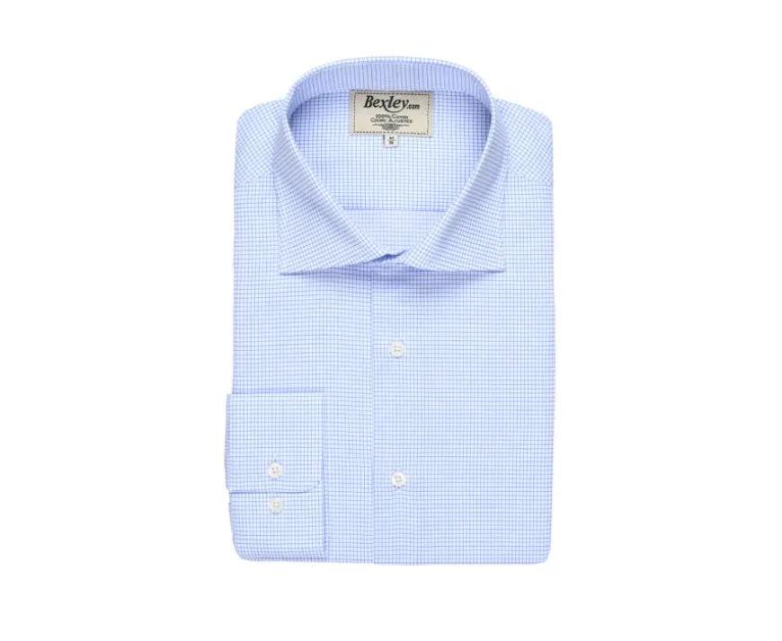 Camisa blanca con pequeños cuadros azules Salvatore-Bexley Store