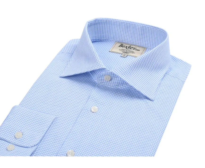 Camisa blanca con pequeños cuadros azules Salvatore-Bexley Store