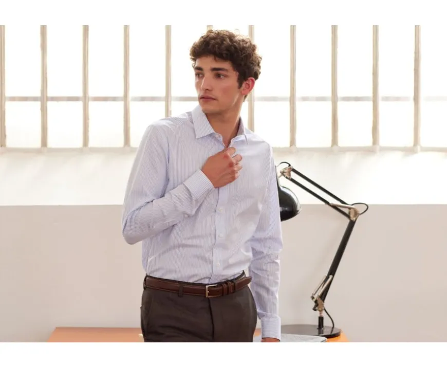 Camisa blanca con rayas Azul Claro Geoffroy-Bexley Flash Sale