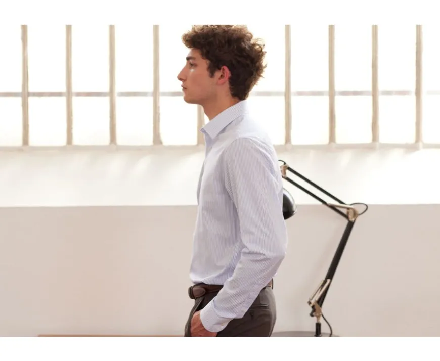 Camisa blanca con rayas Azul Claro Geoffroy-Bexley Flash Sale