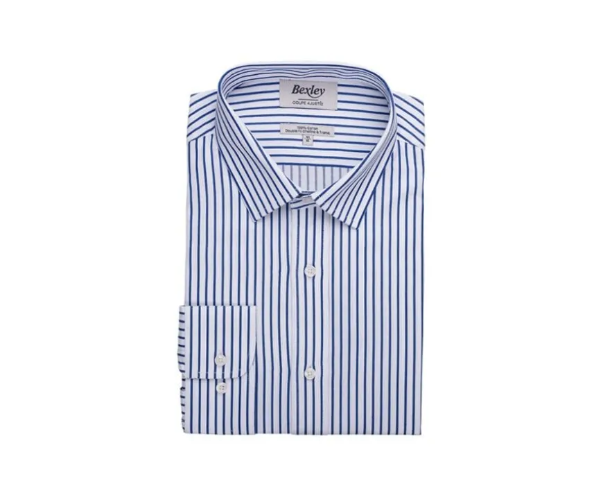 Camisa blanca con rayas azules Léonel-Bexley Clearance