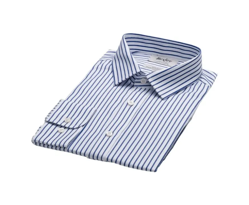 Camisa blanca con rayas azules Léonel-Bexley Clearance
