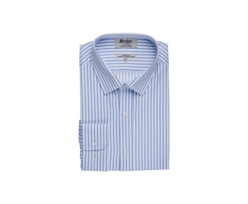 Camisa blanca con rayas azules claro Léonel-Bexley Clearance