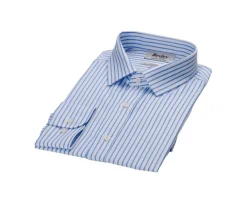 Camisa blanca con rayas azules claro Léonel-Bexley Clearance
