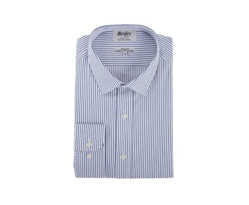 Camisa blanca con rayas azules oscuras Geoffroy-Bexley Fashion