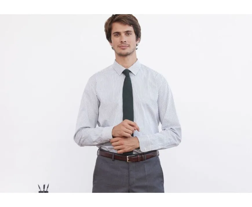 Camisa blanca con rayas Verde oscuros Geoffroy-Bexley Shop
