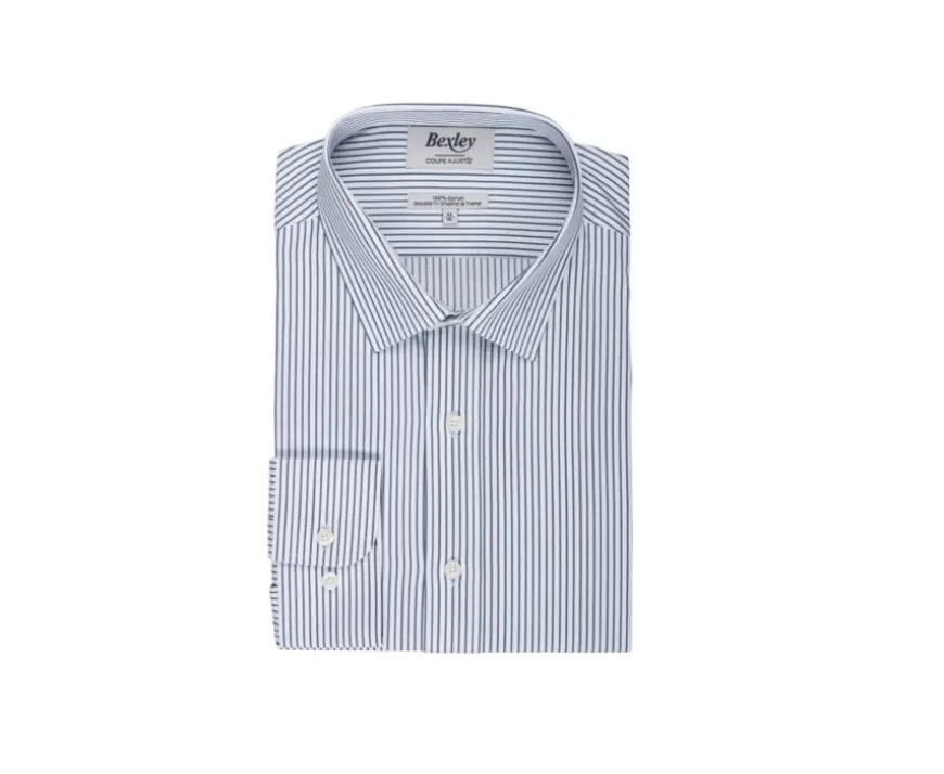 Camisa blanca con rayas Verde oscuros Geoffroy-Bexley Shop