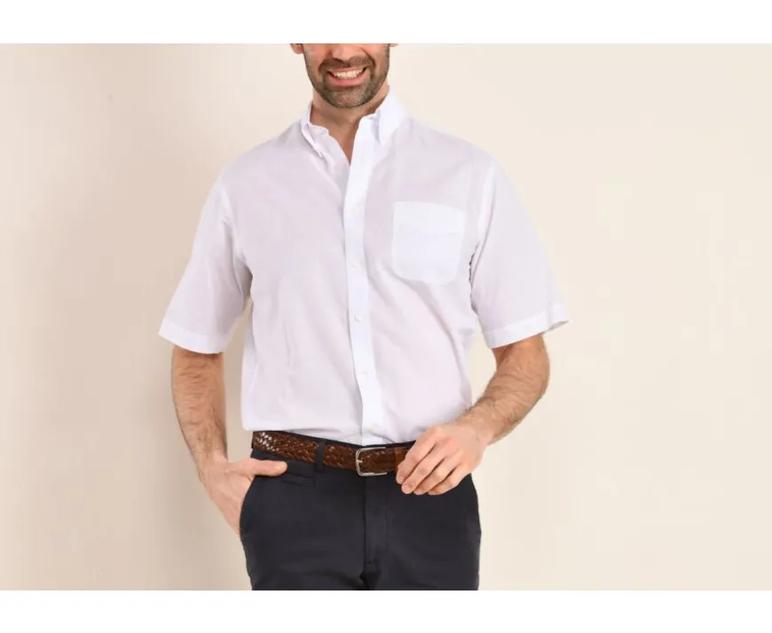 Camisa blanca de algodón y lino - Bolsillo en el pecho Colten Mc-Bexley Fashion