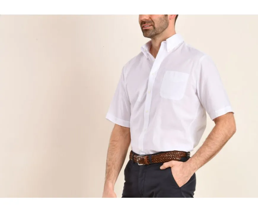 Camisa blanca de algodón y lino - Bolsillo en el pecho Colten Mc-Bexley Fashion