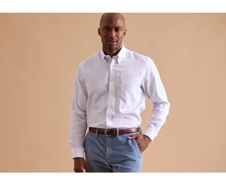Camisa blanca de hombre con cuadros azules Dallen-Bexley Outlet