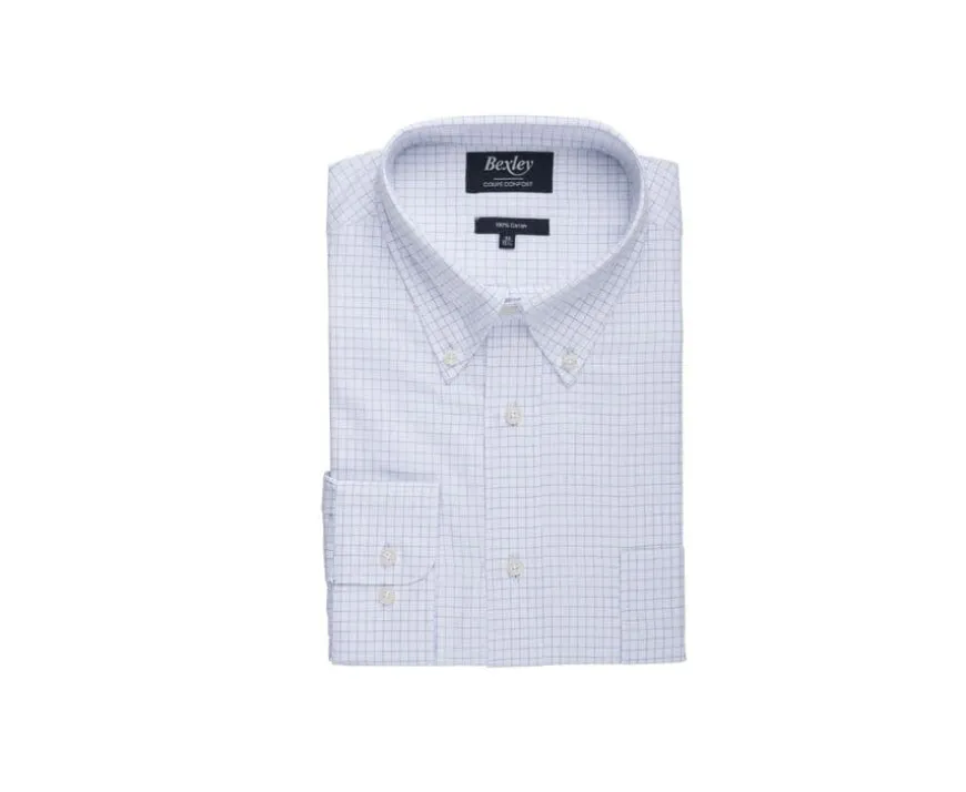 Camisa blanca de hombre con cuadros azules Dallen-Bexley Outlet