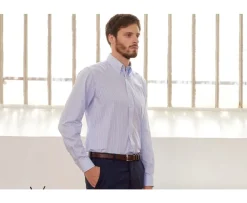 Camisa blanca de rayas azules con bolsillo en el pecho Broderick-Bexley New