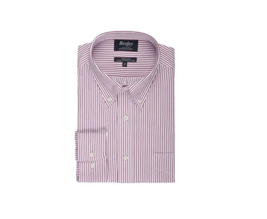 Camisa blanca de rayas rojos con bolsillo en el pecho Broderick-Bexley Discount