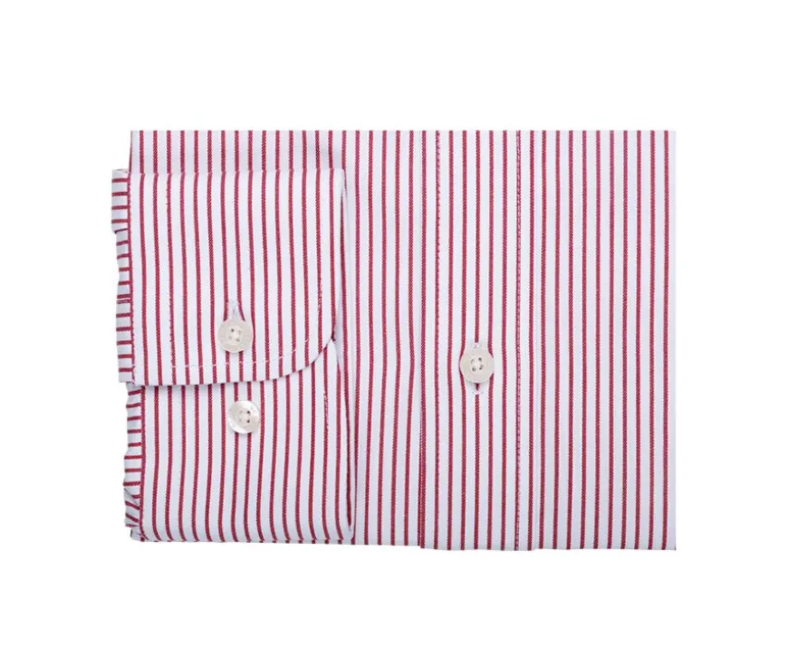 Camisa blanca de rayas rojos con bolsillo en el pecho Broderick-Bexley Discount