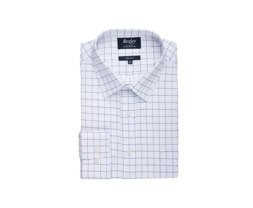 Camisa blanca de sarga con cuadros azules Irmond-Bexley New