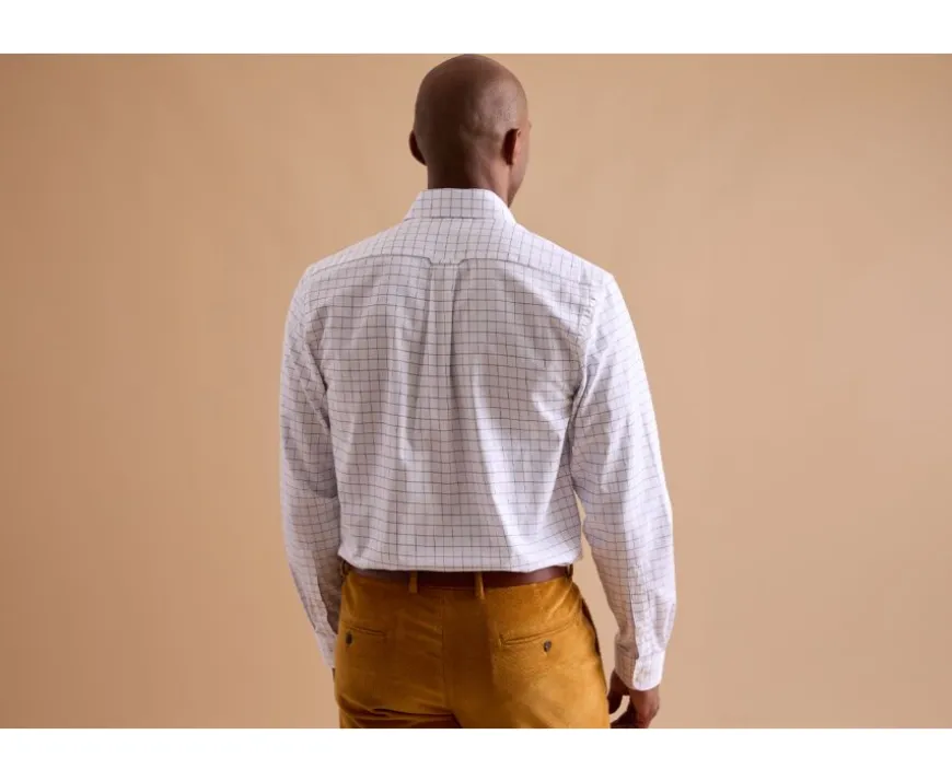 Camisa blanca de sarga con cuadros azules Irmond-Bexley New