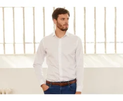 Camisa blanca de sarga de algodón - Cuello francés Caubert-Bexley Best Sale