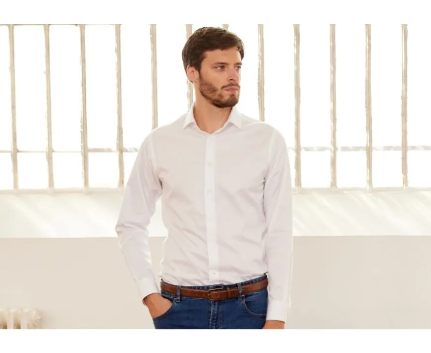 Camisa blanca de sarga de algodón - Cuello francés Caubert-Bexley Best Sale