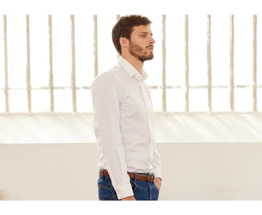 Camisa blanca de sarga de algodón - Cuello francés Caubert-Bexley Best Sale