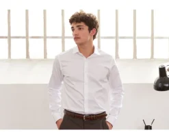 Camisa blanca de sarga de algodón de doble hilo Giorgio-Bexley New