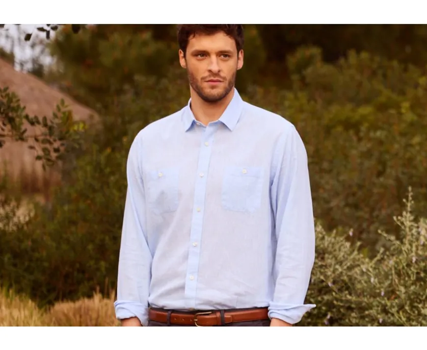 Camisa Chambray Azul Claro de algodón y lino Siphérin-Bexley Online