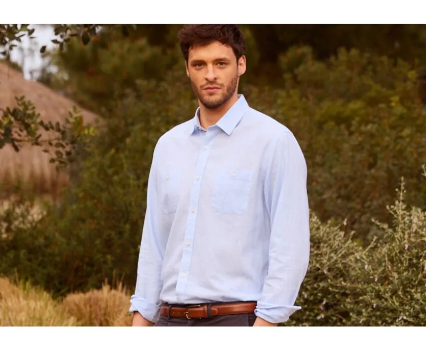 Camisa Chambray Azul Claro de algodón y lino Siphérin-Bexley Online