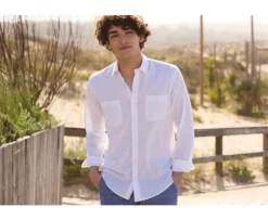 Camisa Chambray Blanco de algodón y lino  Siphérin-Bexley Cheap
