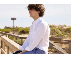 Camisa Chambray Blanco de algodón y lino  Siphérin-Bexley Cheap