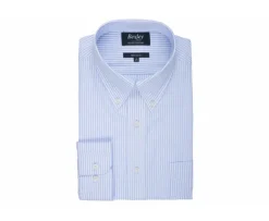 Camisa de algodón a rayas Azul Claro y Blanco - Cuello americano Marlon-Bexley Cheap