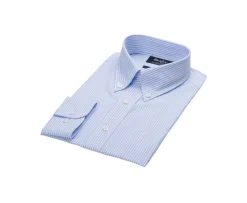 Camisa de algodón a rayas Azul Claro y Blanco - Cuello americano Marlon-Bexley Cheap