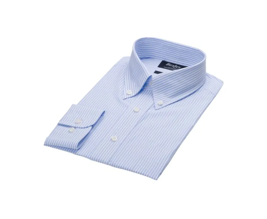 Camisa de algodón a rayas Azul Claro y Blanco - Cuello americano Marlon-Bexley Cheap