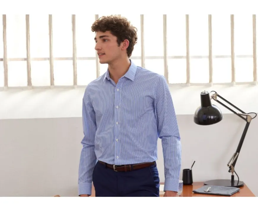 Camisa de algodón a rayas azules y blancas Maximilien-Bexley New