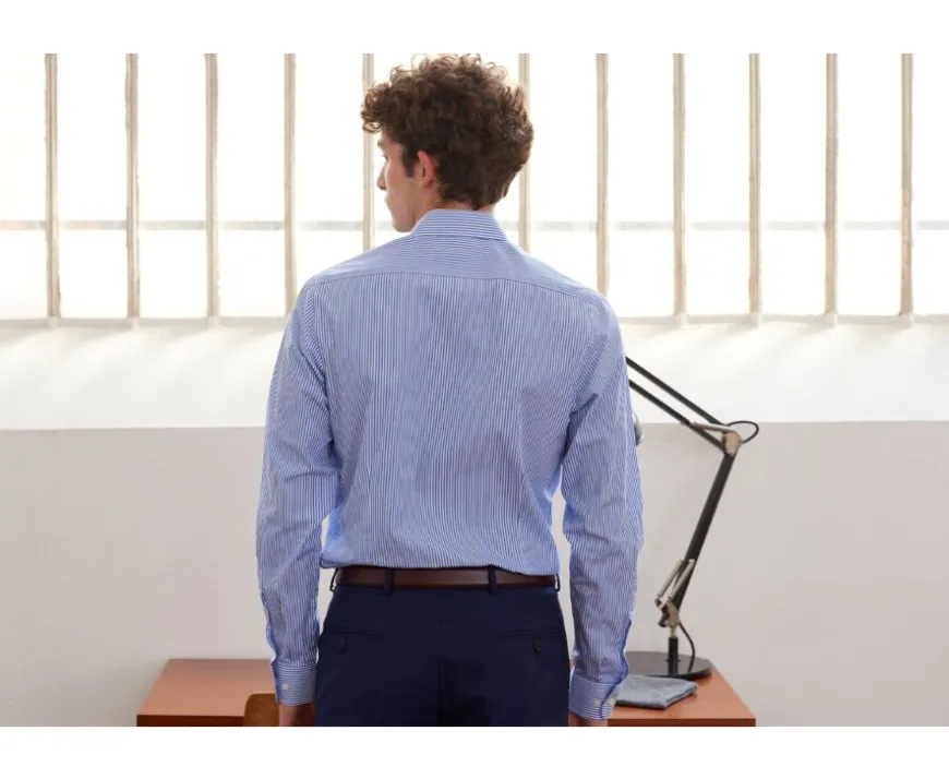 Camisa de algodón a rayas azules y blancas Maximilien-Bexley New