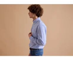 Camisa de algodón a rayas azules - Cuello americano Marlon-Bexley Sale