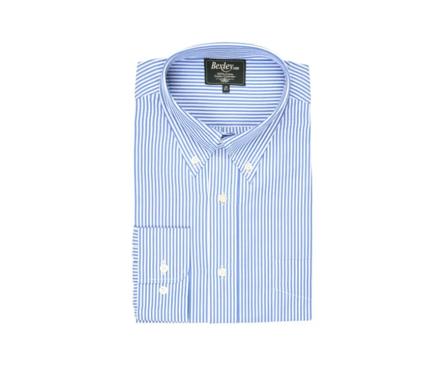 Camisa de algodón a rayas azules - Cuello americano Marlon-Bexley Sale