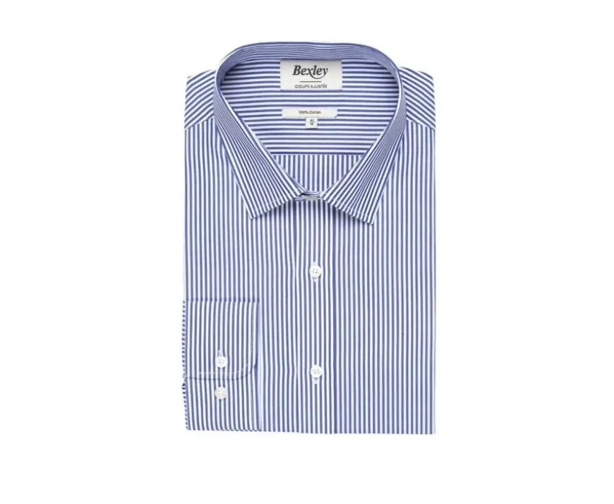 Camisa de algodón a rayas Azul marino y Blanco Maximilien-Bexley Clearance