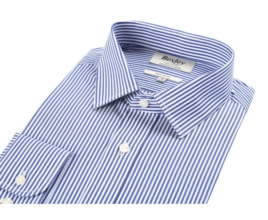 Camisa de algodón a rayas Azul marino y Blanco Maximilien-Bexley Clearance