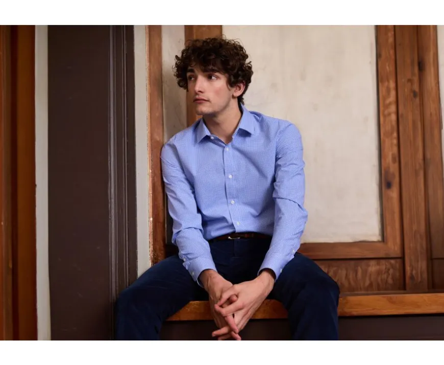 Camisa de algodón Azul claro y Blanco - Cuello francés Valaire-Bexley Clearance