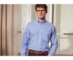 Camisa de algodón blanca con cuadros azul claro Codell-Bexley Cheap