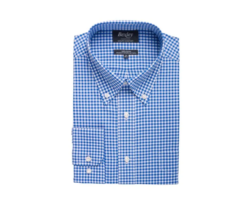 Camisa de algodón blanca con cuadros azul claro Codell-Bexley Cheap