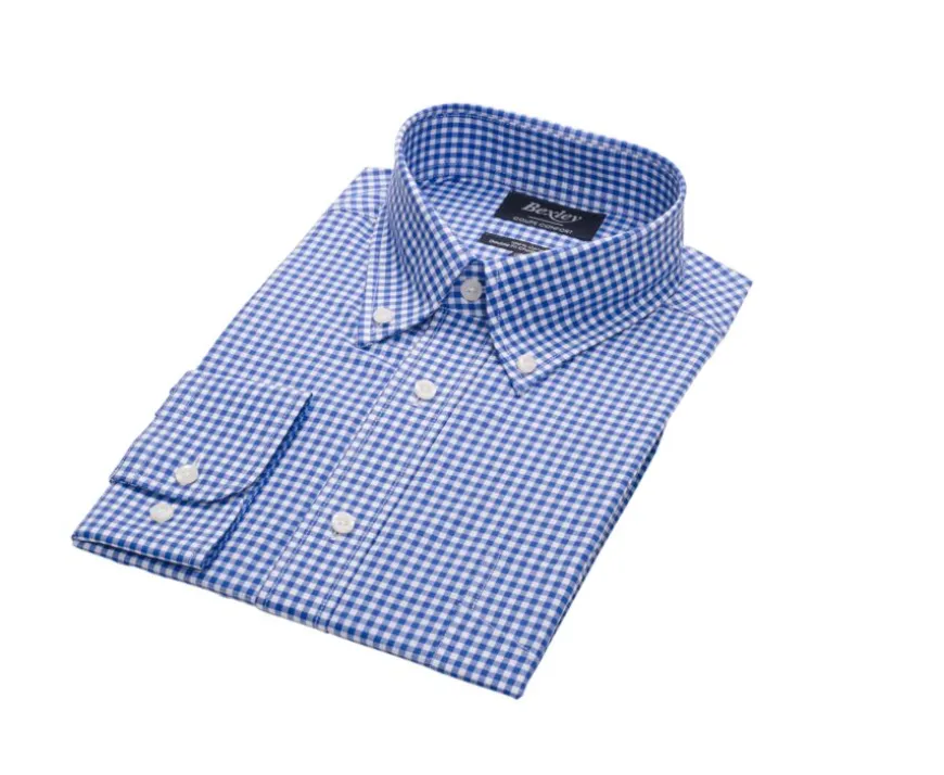 Camisa de algodón blanca con cuadros azul claro Codell-Bexley Cheap