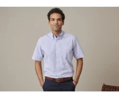 Camisa de algodón blanca con pequeños cuadros Azul océano Tim Mc-Bexley Fashion