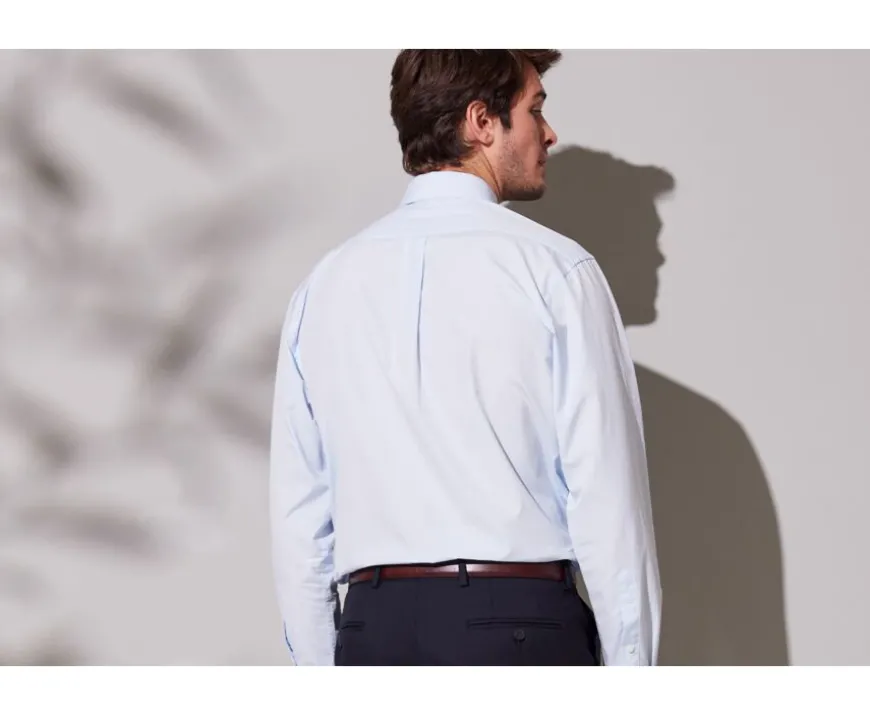 Camisa de algodón doble hilo azul claro Albert Classic-Bexley Fashion