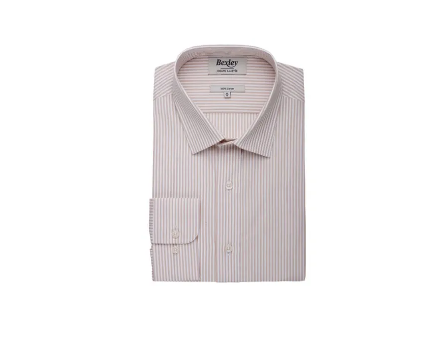 Camisa de algodón rayas Beis y Blanco Maximilien-Bexley Outlet