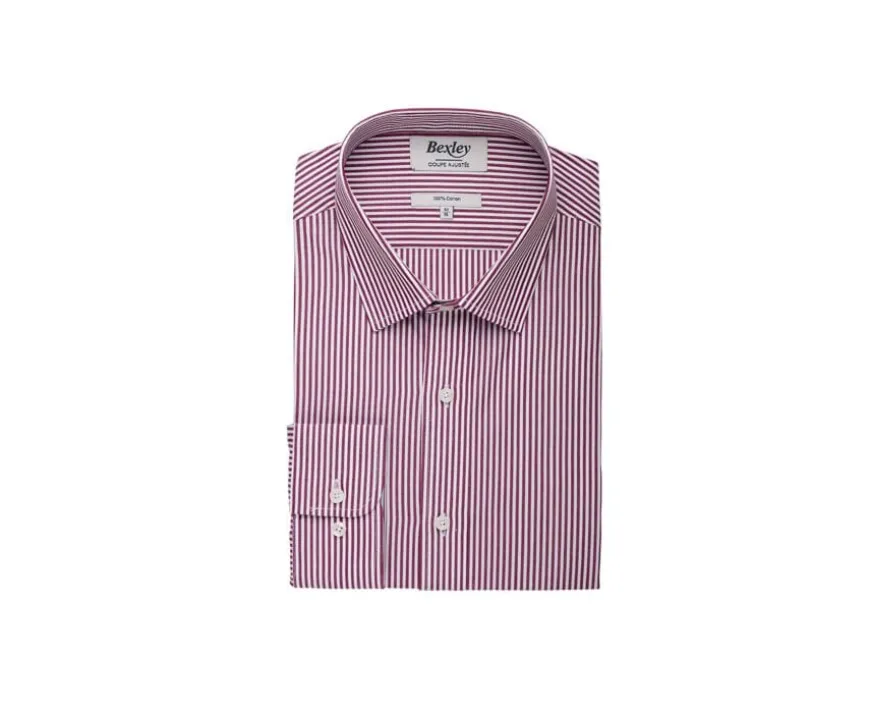 Camisa de algodón rayas Burdeos y Blanco Maximilien-Bexley Flash Sale