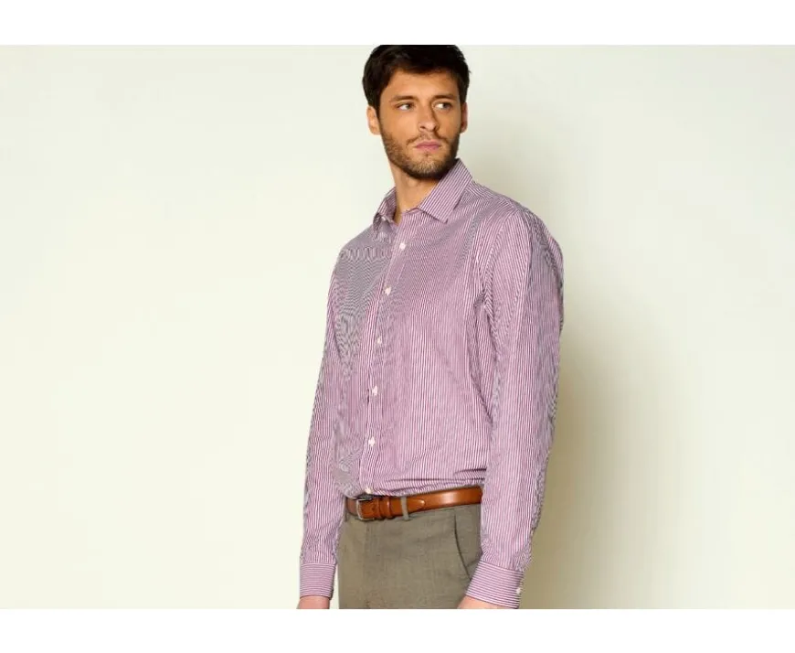 Camisa de algodón rayas Burdeos y Blanco Maximilien-Bexley Flash Sale
