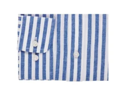 Camisa de algodón y lino a rayas azules oscuras y blancas Simonin-Bexley New